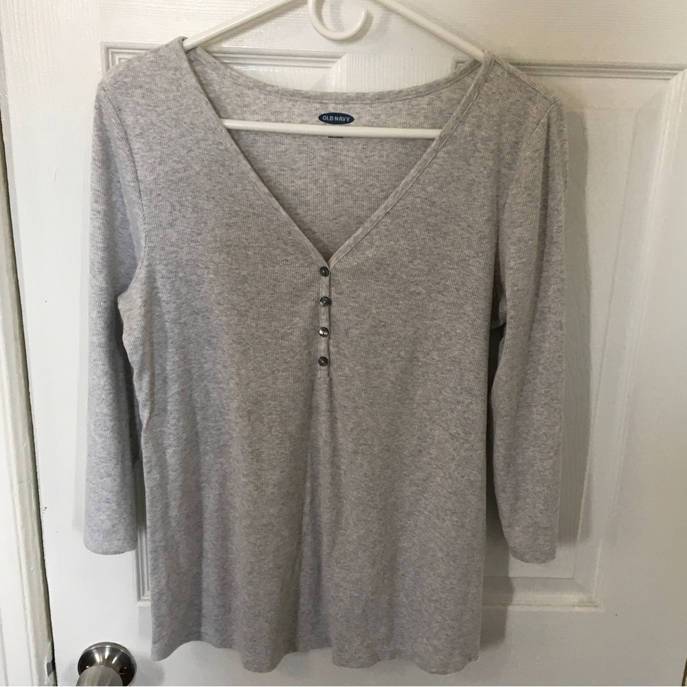 Old Navy Light Gray Button Down Blouse Size Large